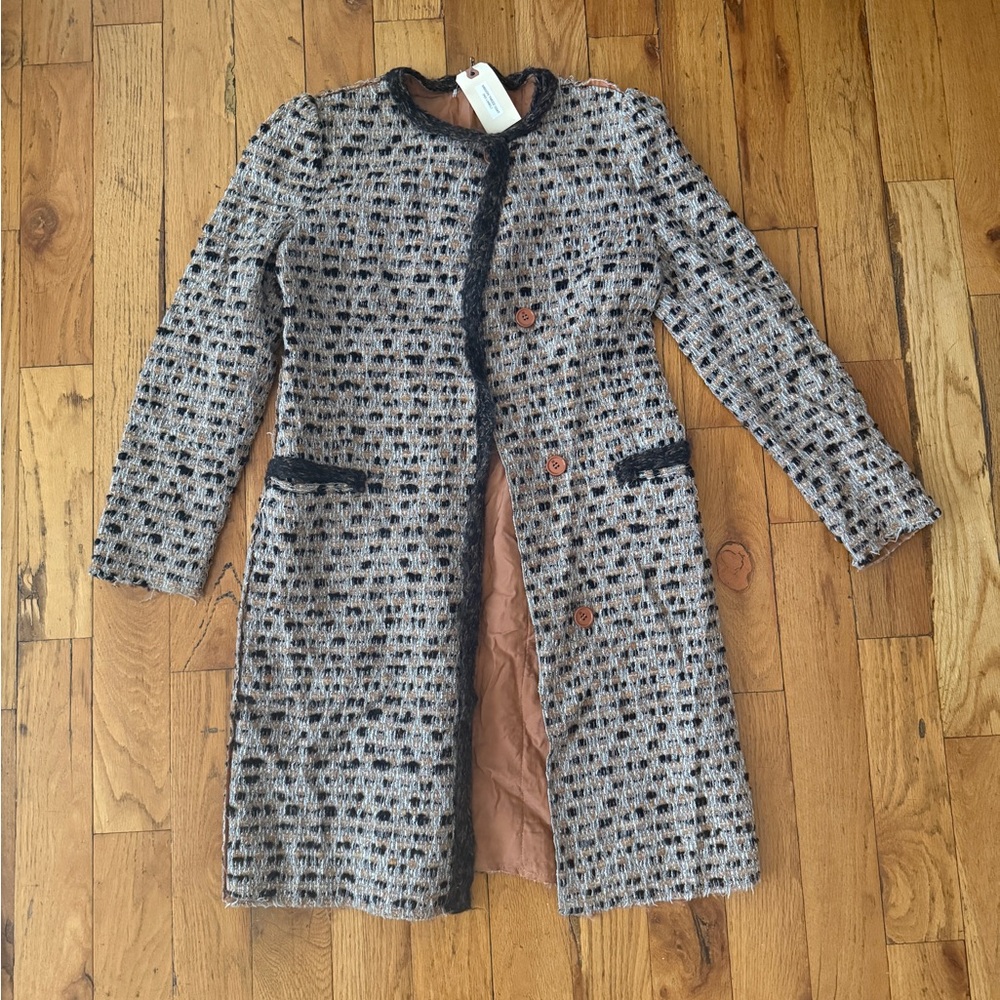 Missoni Women Tweed Long Coat in Beige and Black